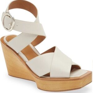 Rag & Bone “Santiago” Cream Leather Wedge Sandals